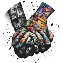 Lade das Bild in den Galerie-Viewer, Aluminiumbild gebürstet Abstrakte Hände im Tattoo Style Kreis