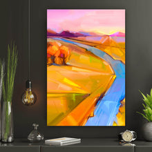 Lade das Bild in den Galerie-Viewer, Leinwandbild Abstrakte Landschaft mit Fluss Hochformat
