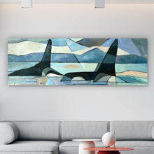 Lade das Bild in den Galerie-Viewer, Leinwandbild Abstrakte Malerei Orcas Panorama