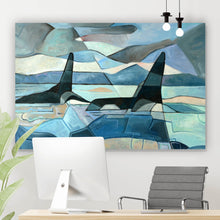 Lade das Bild in den Galerie-Viewer, Leinwandbild Abstrakte Malerei Orcas Querformat