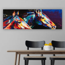 Lade das Bild in den Galerie-Viewer, Aluminiumbild gebürstet Abstrakte Pferde Bunt Panorama