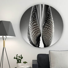 Lade das Bild in den Galerie-Viewer, Aluminiumbild gebürstet Abstrakte Skulptur geöffnete Muschel Kreis