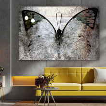 Lade das Bild in den Galerie-Viewer, Leinwandbild Grauer Vintage Schmetterling Querformat