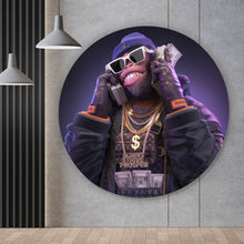 Lade das Bild in den Galerie-Viewer, Aluminiumbild gebürstet Affe mit Geld Digital Art Kreis