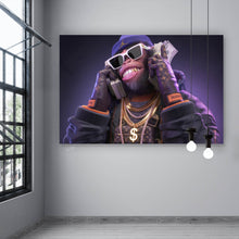 Lade das Bild in den Galerie-Viewer, Leinwandbild Affe mit Geld Digital Art Querformat