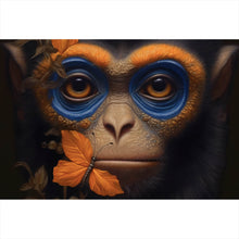 Lade das Bild in den Galerie-Viewer, Leinwandbild Affenkind mit Schmetterlingen Digital Art Querformat