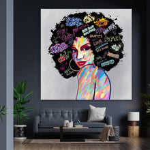Lade das Bild in den Galerie-Viewer, Leinwandbild Afroamerikanerin Street Art Quadrat