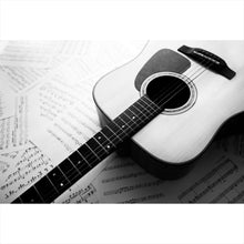 Lade das Bild in den Galerie-Viewer, Leinwandbild Akustik Gitarre auf Noten Querformat