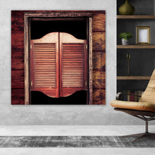 Lade das Bild in den Galerie-Viewer, Aluminiumbild gebürstet Alte Western Saloon Türe Quadrat