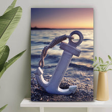 Lade das Bild in den Galerie-Viewer, Leinwandbild Anker am Strand Hochformat