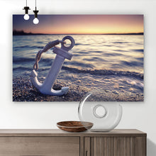 Lade das Bild in den Galerie-Viewer, Leinwandbild Anker am Strand Querformat