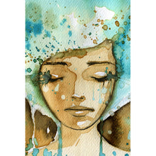 Lade das Bild in den Galerie-Viewer, Aluminiumbild gebürstet Aquarell einer jungen Frau Hochformat