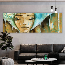 Lade das Bild in den Galerie-Viewer, Leinwandbild Aquarell einer jungen Frau Panorama