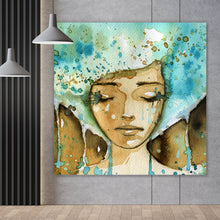 Lade das Bild in den Galerie-Viewer, Aluminiumbild gebürstet Aquarell einer jungen Frau Quadrat