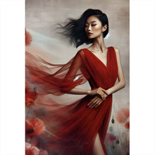 Lade das Bild in den Galerie-Viewer, Poster Asiatische Frau mit Mohnblumen Hochformat