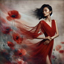 Lade das Bild in den Galerie-Viewer, Poster Asiatische Frau mit Mohnblumen Quadrat