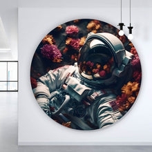 Lade das Bild in den Galerie-Viewer, Aluminiumbild gebürstet Astronaut im Blumenmeer Digital Art Kreis