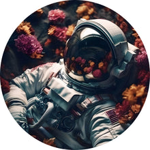 Lade das Bild in den Galerie-Viewer, Aluminiumbild gebürstet Astronaut im Blumenmeer Digital Art Kreis