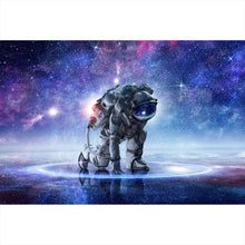 Lade das Bild in den Galerie-Viewer, Aluminiumbild gebürstet Astronaut in der Galaxie No.1 Querformat