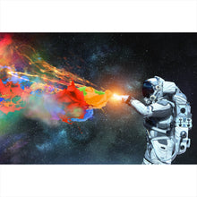 Lade das Bild in den Galerie-Viewer, Leinwandbild Astronaut schießt Regenbogen Querformat