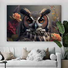 Lade das Bild in den Galerie-Viewer, Poster Ausdrucksvolle Eule mit Blumen Querformat