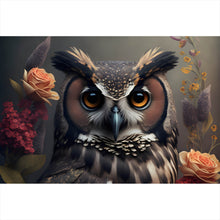 Lade das Bild in den Galerie-Viewer, Poster Ausdrucksvolle Eule mit Blumen Querformat