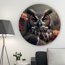 Lade das Bild in den Galerie-Viewer, Aluminiumbild Ausdrucksvolle Eule mit Blumen Kreis