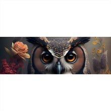 Lade das Bild in den Galerie-Viewer, Leinwandbild Ausdrucksvolle Eule mit Blumen Panorama