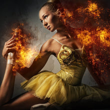Lade das Bild in den Galerie-Viewer, Acrylglasbild Ballerina steht in Flammen Quadrat