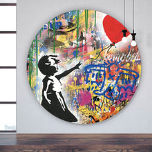 Lade das Bild in den Galerie-Viewer, Aluminiumbild Banksy - Ballon Girl Graffity Kreis