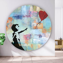 Lade das Bild in den Galerie-Viewer, Aluminiumbild gebürstet Banksy - Ballon Girl No.1 Kreis