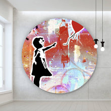 Lade das Bild in den Galerie-Viewer, Aluminiumbild gebürstet Banksy - Ballon Girl No.4 Kreis
