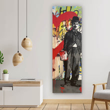 Lade das Bild in den Galerie-Viewer, Leinwandbild Banksy - Charlie Chaplin Panorama Hoch