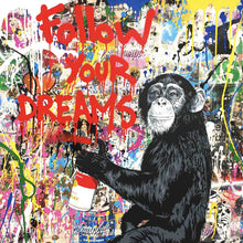 Lade das Bild in den Galerie-Viewer, Aluminiumbild gebürstet Banksy - Follow Your Dreams No. 2 Quadrat