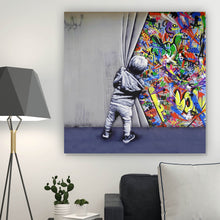 Lade das Bild in den Galerie-Viewer, Aluminiumbild gebürstet Banksy - Graffity Wall Quadrat