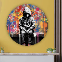 Lade das Bild in den Galerie-Viewer, Aluminiumbild gebürstet Banksy Kind Abstrakt Kreis