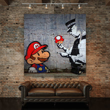 Lade das Bild in den Galerie-Viewer, Aluminiumbild gebürstet Banksy - Mario´s Mushrooms Quadrat