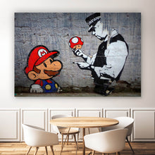Lade das Bild in den Galerie-Viewer, Aluminiumbild gebürstet Banksy - Mario´s Mushrooms Querformat