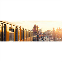 Lade das Bild in den Galerie-Viewer, Aluminiumbild gebürstet Berlin bei Sonnenaufgang Panorama