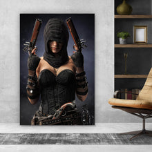 Lade das Bild in den Galerie-Viewer, Aluminiumbild gebürstet Bewaffnete Frau Hochformat