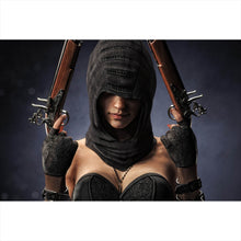 Lade das Bild in den Galerie-Viewer, Leinwandbild Bewaffnete Frau Querformat