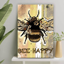 Lade das Bild in den Galerie-Viewer, Leinwandbild Biene bee happy Vintage Hochformat