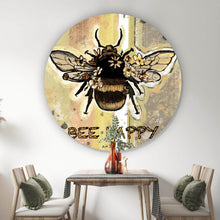 Lade das Bild in den Galerie-Viewer, Aluminiumbild Biene bee happy Vintage Kreis