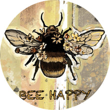 Lade das Bild in den Galerie-Viewer, Aluminiumbild gebürstet Biene bee happy Vintage Kreis