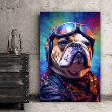 Lade das Bild in den Galerie-Viewer, Leinwandbild Biker Bulldogge Modern Art Hochformat