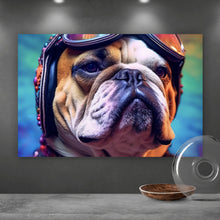 Lade das Bild in den Galerie-Viewer, Leinwandbild Biker Bulldogge Modern Art Querformat