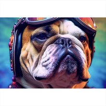 Lade das Bild in den Galerie-Viewer, Leinwandbild Biker Bulldogge Modern Art Querformat