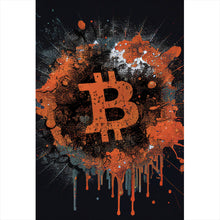 Lade das Bild in den Galerie-Viewer, Aluminiumbild gebürstet Bitcoin Abstrakt Orange mit Spritzer Hochformat