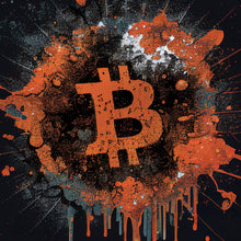 Lade das Bild in den Galerie-Viewer, Leinwandbild Bitcoin Abstrakt Orange mit Spritzer Quadrat