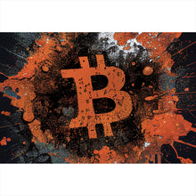 Lade das Bild in den Galerie-Viewer, Aluminiumbild Bitcoin Abstrakt Orange mit Spritzer Querformat